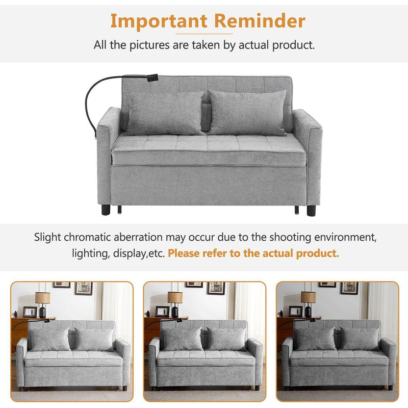 56.9' Loveseat Sofa Pull-out Sofa Bed Sleeper Sofa with a Reversible Backrest Cushion, Side Pockets, Two USB Ports and a Phone Holder for Living Room, Grey