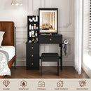 Vanity Desk With 3 LED Lighting Modes, 4 Drawers, Open Shelves, Hair Dryer Holder & Power Socket Dressing Table Set With Chair - Black by HouseOfZazla
