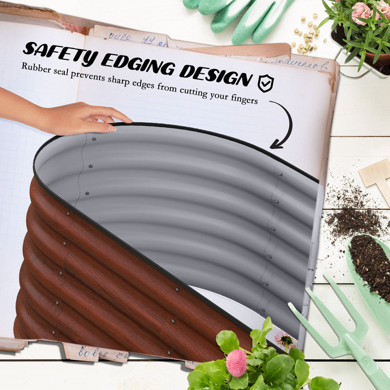 6.5' x 2' x 1.4' Galvanized Raised Garden Bed Kit, Outdoor Metal Elevated Planter Box with Safety Edging, Easy DIY Stock Tank for Growing Flowers, Herbs & Vegetables, Brown