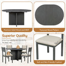 5-Piece Retro Functional Dining Set, 1 Extendable Table with a 16-inch Leaf and 4 Upholstered Chairs for Dining Room and Kitchen (Gray)