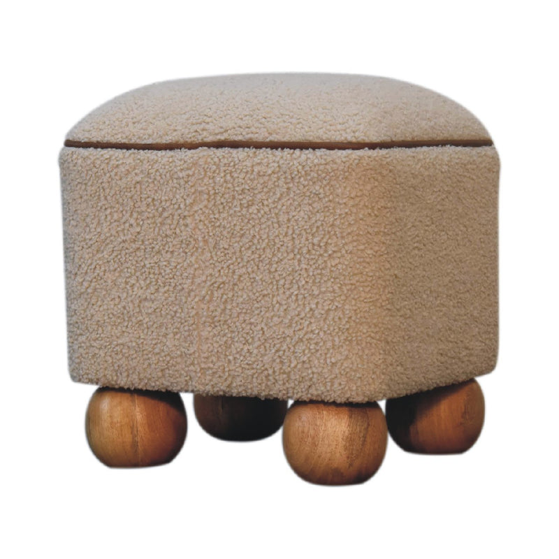 Walker Edison | Boucle Minimalist Footstool with Ball Wood Leg