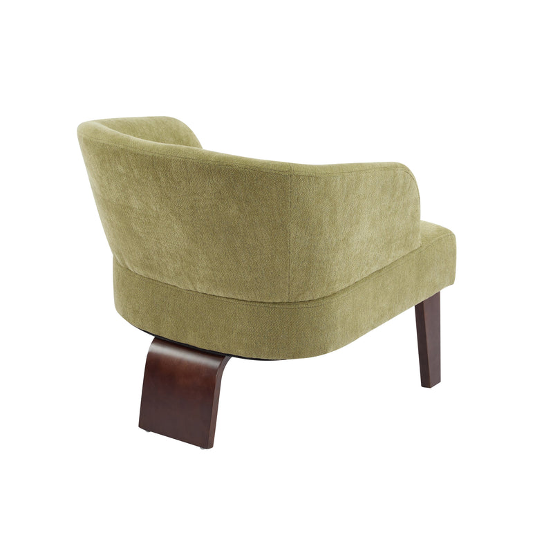 Modern Accent Chair with Round Back & Wooden Legs - Mid-Century Inspired Lounge Chair for Living Room, Bedroom, or Office - Soft Fabric Upholstery