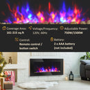 36" 1500W Electric Wall-Mounted Fireplace with Flame Effect, 7 Color Background Light and Side Light, Black