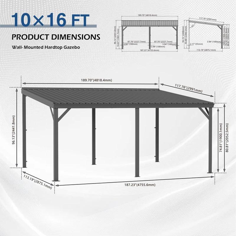 10'x16' Hardtop Wall Mounted Gazebo, photo 2 of 9