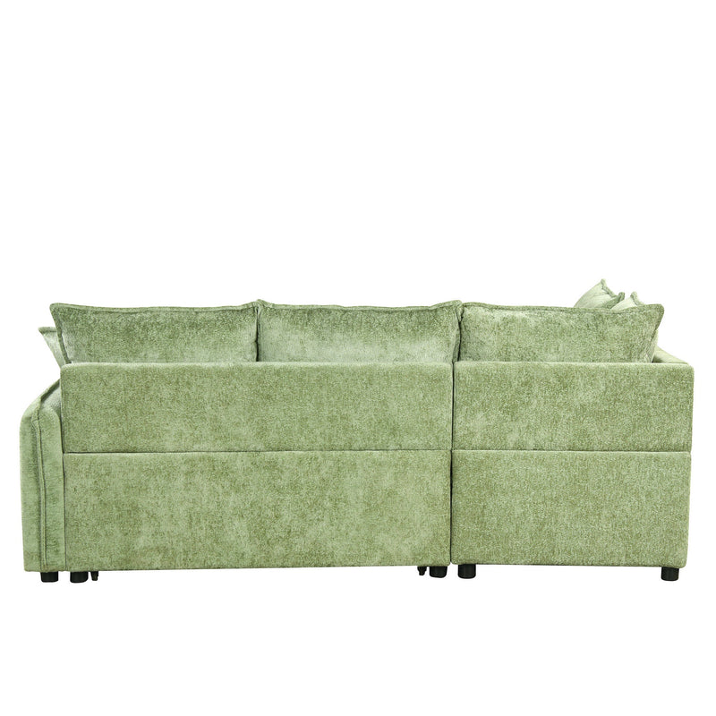 82.67"Convertible Sofa Bed Sectional Sofa Sleeper L-shaped Sofa with a Storage Ottoman,Two Pillows, Two Power Sockets and Two USB Ports for Living Room, Green