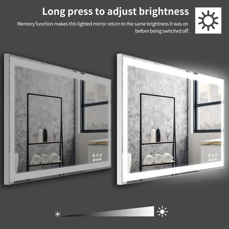 48x24 inch LED Bathroom Vanity Mirror Wall Mounted Adjustable White/Warm/Natural Lights Anti-Fog Touch Switch with Memory Modern Smart Large Bathroom Mirrors