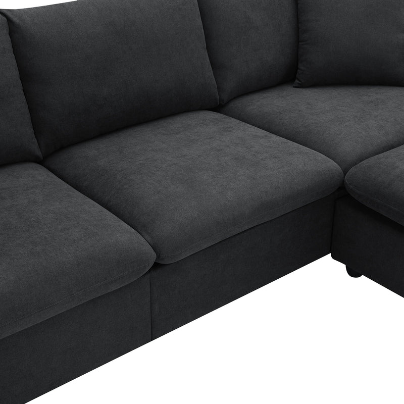 Walker Edison | Chenille Black Modern L-shape Sectional Sofa Ottoman