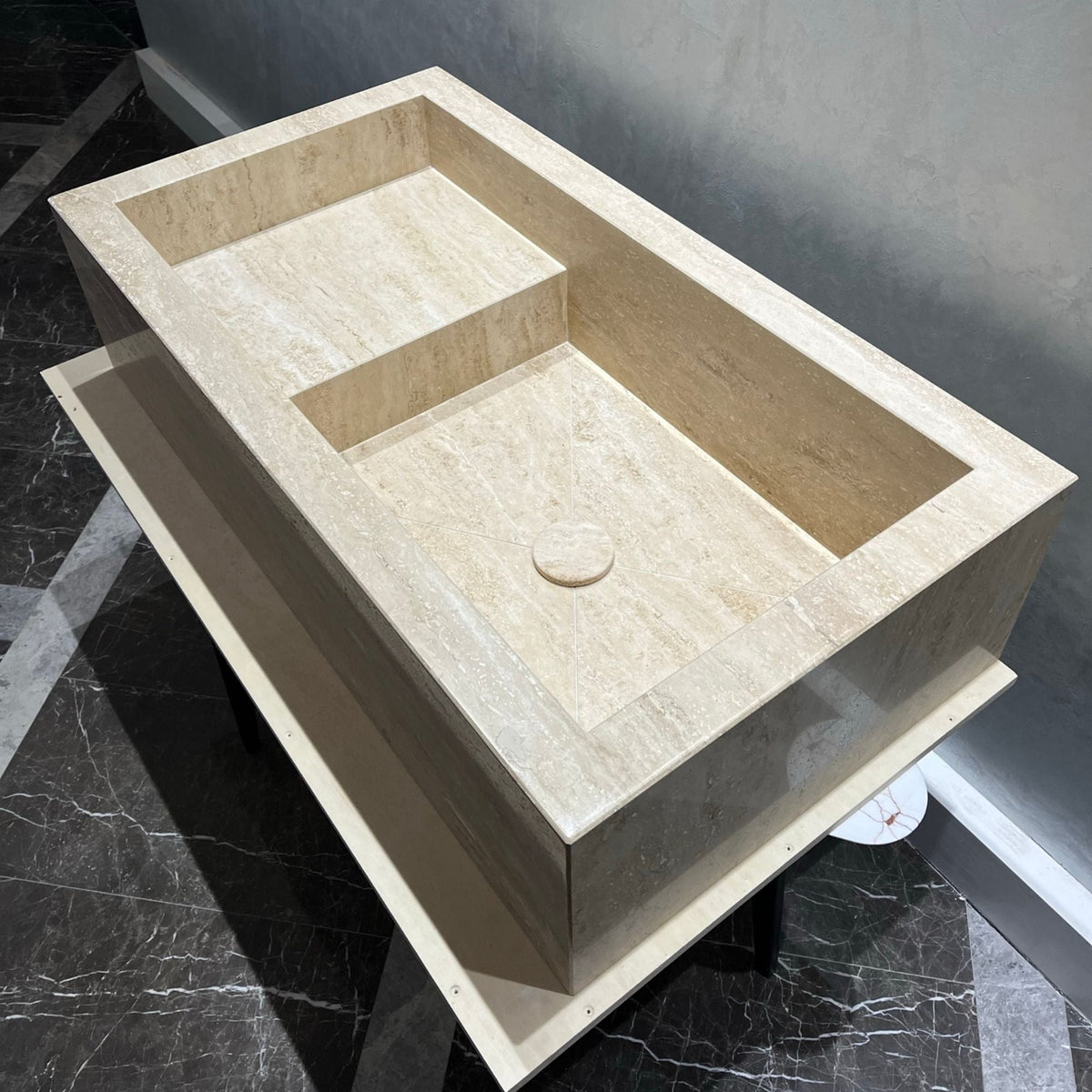Travertine Handcrafted Custom Bathroom Sink with Natural Veining, photo 8 of 12