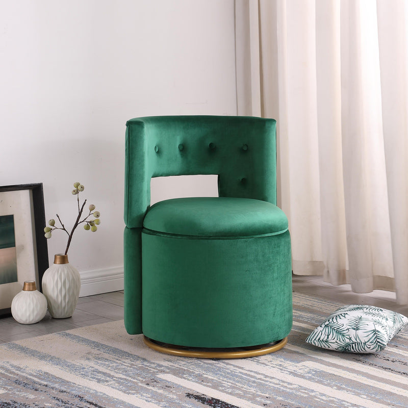 360 degree Swivel Accent Chair with Storage Function, Velvet Curved Chair with Gold Metal Base for Living Room, Nursery, Bedroom