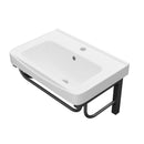 Wall Mounted Rectangular Bathroom Sink With 304 Stainless Steel Towel Bar & Overflow - White by HouseOfZazla