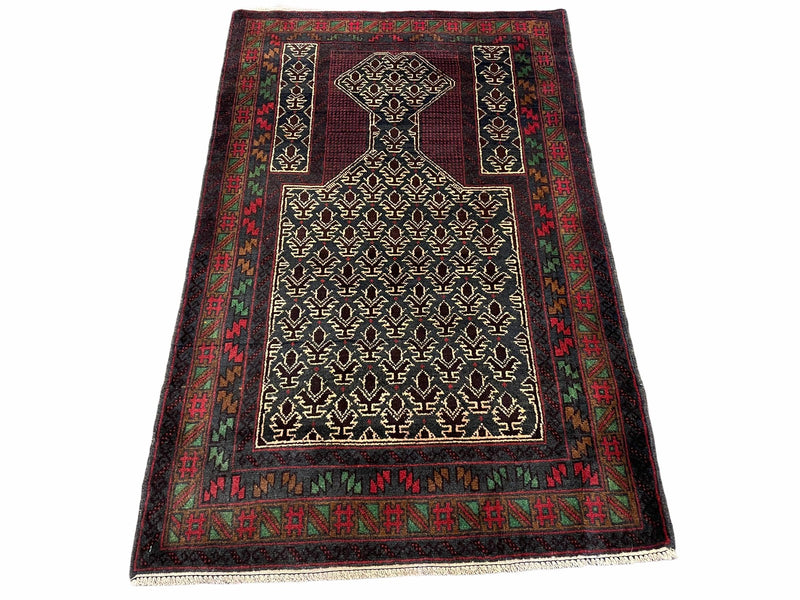 3x5 New Vintage Handmade Wool Rug Tribal Balouch Turkoman Prayer Rug Veggie Dyes