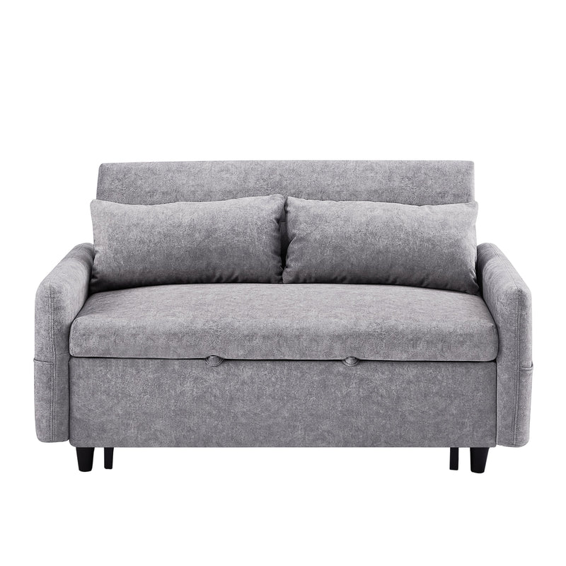 55.1" Pull Out Sleep Sofa Bed Loveseats Sofa Couch with Adjustable Backrest, Storage Pockets, 2 Soft Pillows, USB Ports for Living Room, Bedroom, Apartment, Office,Grey