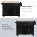 Kitchen Cart with Rubber wood Drop-Leaf Countertop ,Cabinet door internal storage racks,Kitchen Island on 5 Wheels with Storage Cabinet and 3 Drawers for Dinning Room, Black by Montret