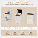 Compact 3 In 1 Vanity Desk With Open Top Mirror, Glass Desktop, 5 Height - White by HouseOfZazla