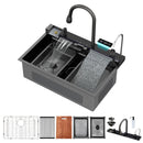 30" Whale Digital Waterfall Kitchen Sink with LED Display, 16 Gauge, Gunmetal Black by HouseOfZazla