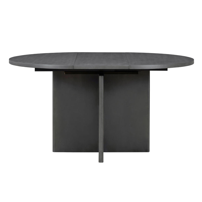 5-Piece Retro Functional Dining Set, 1 Extendable Table with a 16-inch Leaf and 4 Upholstered Chairs for Dining Room and Kitchen (Gray)