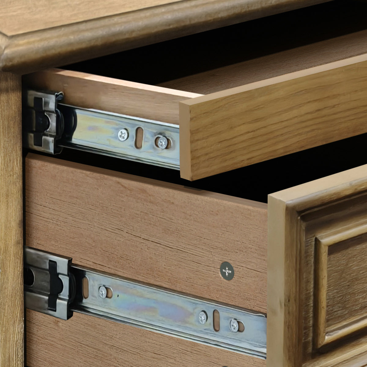 Farmhouse Nightstand with 4 Drawers and Hidden Pull-Out Shelf, Light Brown, photo 10 of 10