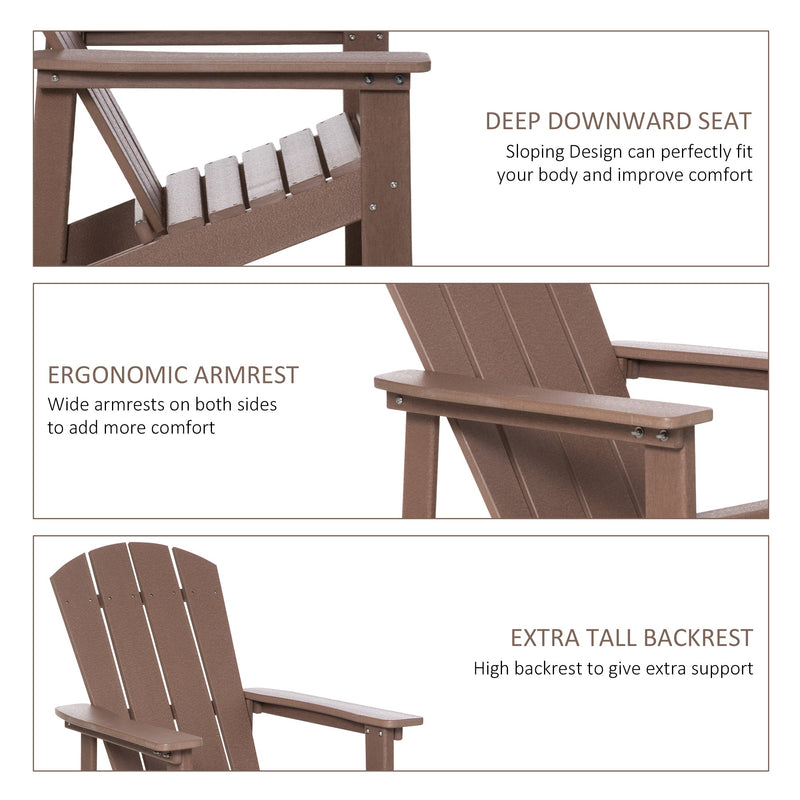 Adirondack Chair, Faux Wood Patio & Fire Pit Chair, Weather Resistant HDPE for Deck, Outside Garden, Porch, Backyard, Brown
