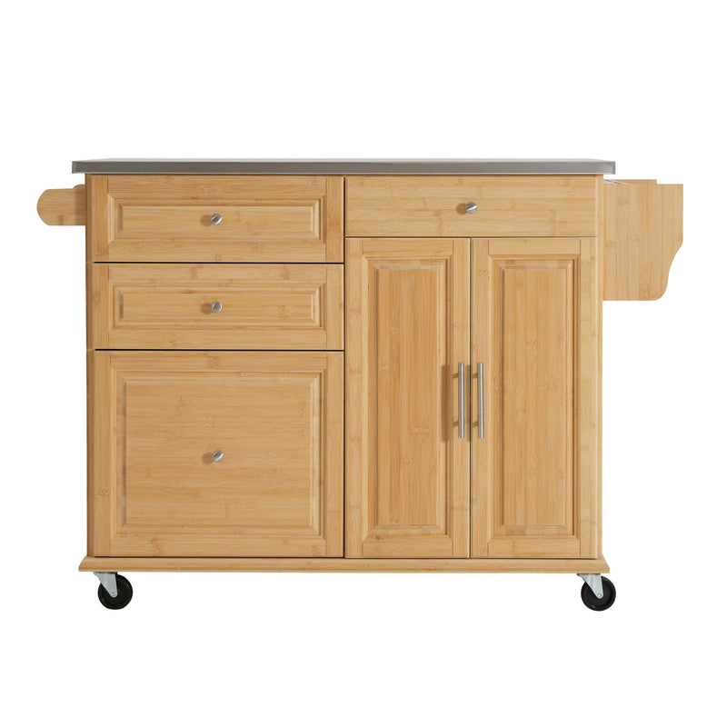 Indoor Bamboo Rolling Kitchen Island with Stainless Steel Top, photo 6 of 10