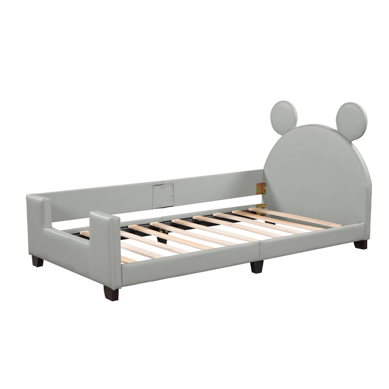 Walker Edison | Twin Size Faux Leather Daybed with Cartoon Ears Shaped Headboard