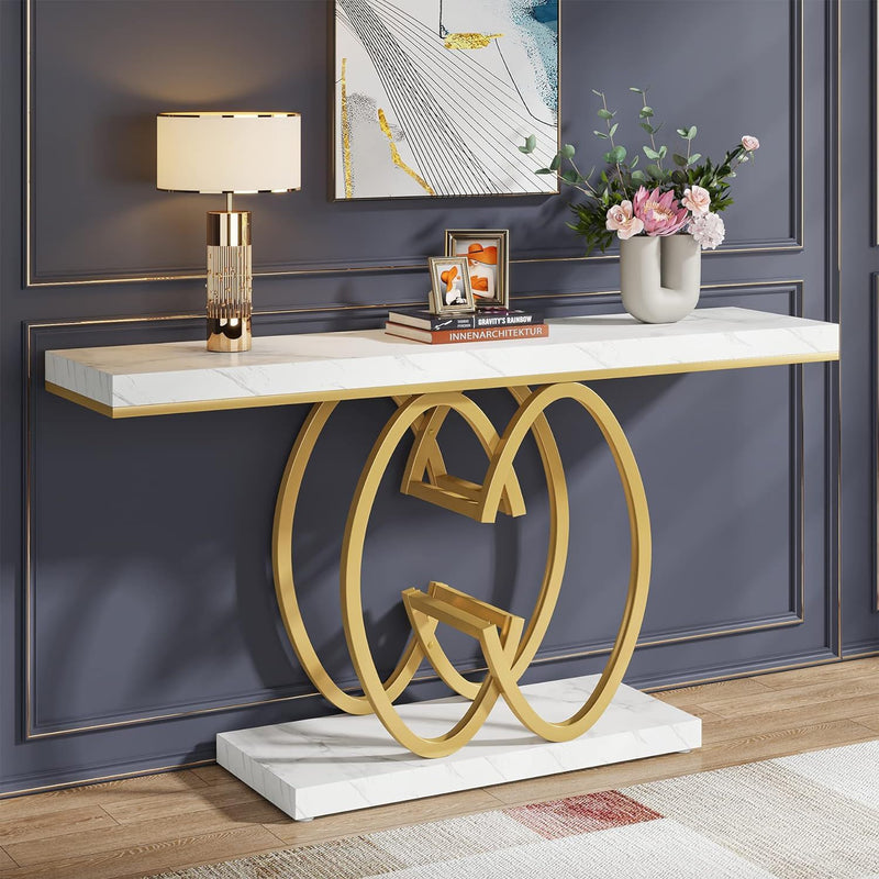 Console Table, Geometric Entryway Table For Living Hallway - White / Gold, photo 3 of 4