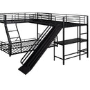 L-Shaped Twin Over Full Bunk Bed With Twin Loft, Built In Desk And Slide - Black by HouseOfZazla