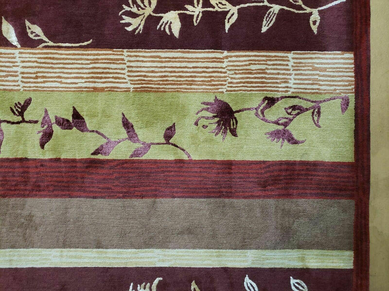 8' X 11' Tibetan Nepal Art Deco Hand Knotted Wool Rug Modern Contemporary Nice