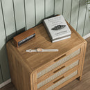 Rattan Nightstand Set of 2 with 3 Drawers in Caramel Oak