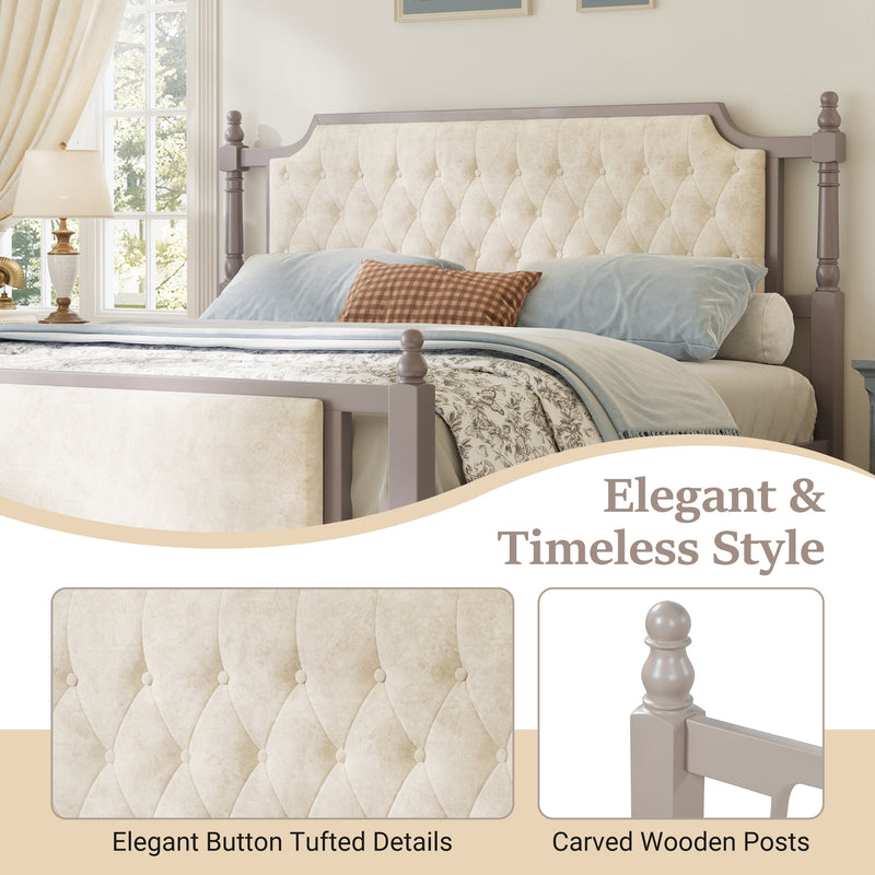 King Size Upholstered Platform Bed with Button Tufted Headboard, photo 5 of 10