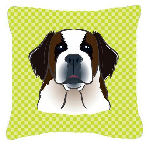 Checkerboard Lime Green Saint Bernard Canvas Fabric Decorative Pillow BB1308PW1414