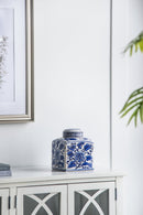 5x5x8' Hand Painted Square Canister with Blue and White Floral Pattern by HouseOfZazla