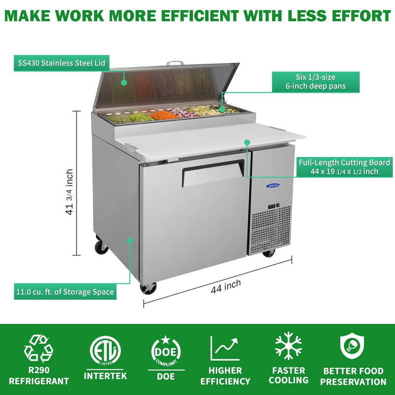 44" Commercial Pizza Prep Table With Built-In 11 Cu.Ft. Refrigerator (SAK09621)