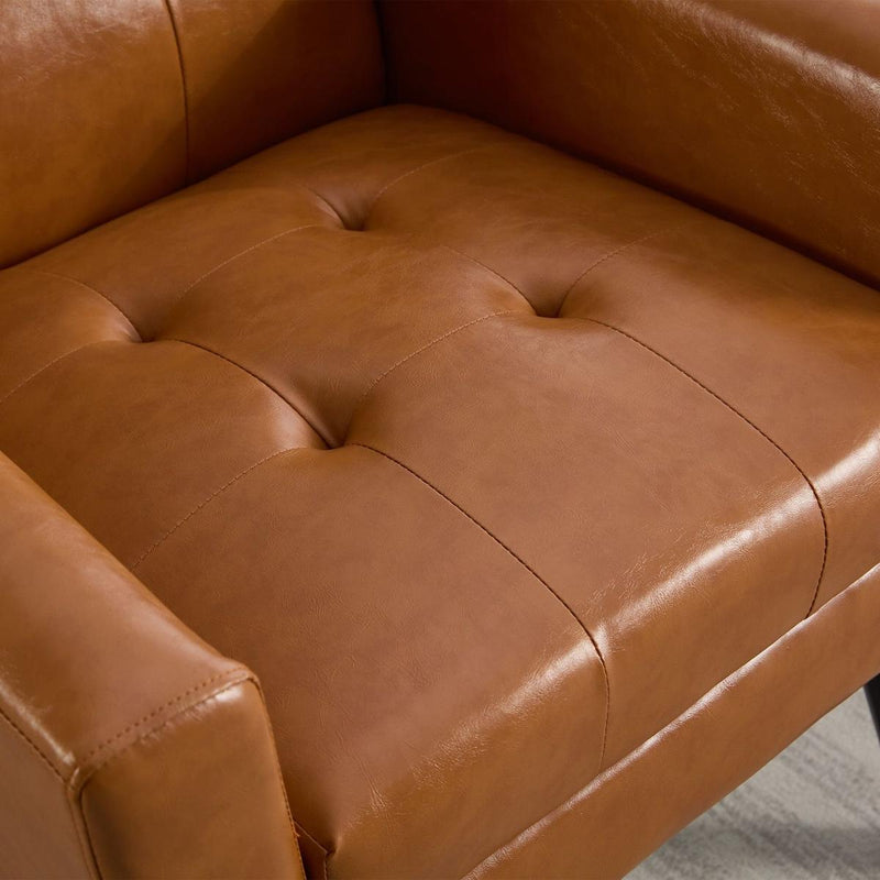 Modern Soft Leather Material Ergonomics Accent Chair Living Room Chair Bedroom Chair Home Chair With Black Legs For Indoor Home-Light Brown PU