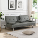 Sofa Bed With Armrest Two Holders Wood Frame, Stainless Leg Futon - Gray by HouseOfZazla
