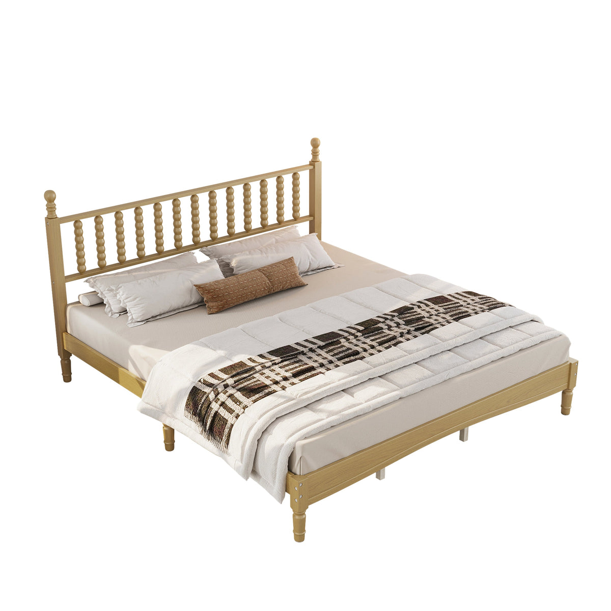 King Size Wood Platform Bed with Gourd Shaped Headboard, photo 6 of 10