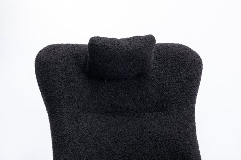 35.5 inch Rocking Chair, Soft Teddy Velvet Fabric Rocking Chair for Nursery, Comfy Wingback Glider Rocker with Safe Solid Wood Base for Living Room Bedroom Balcony (dark grey)