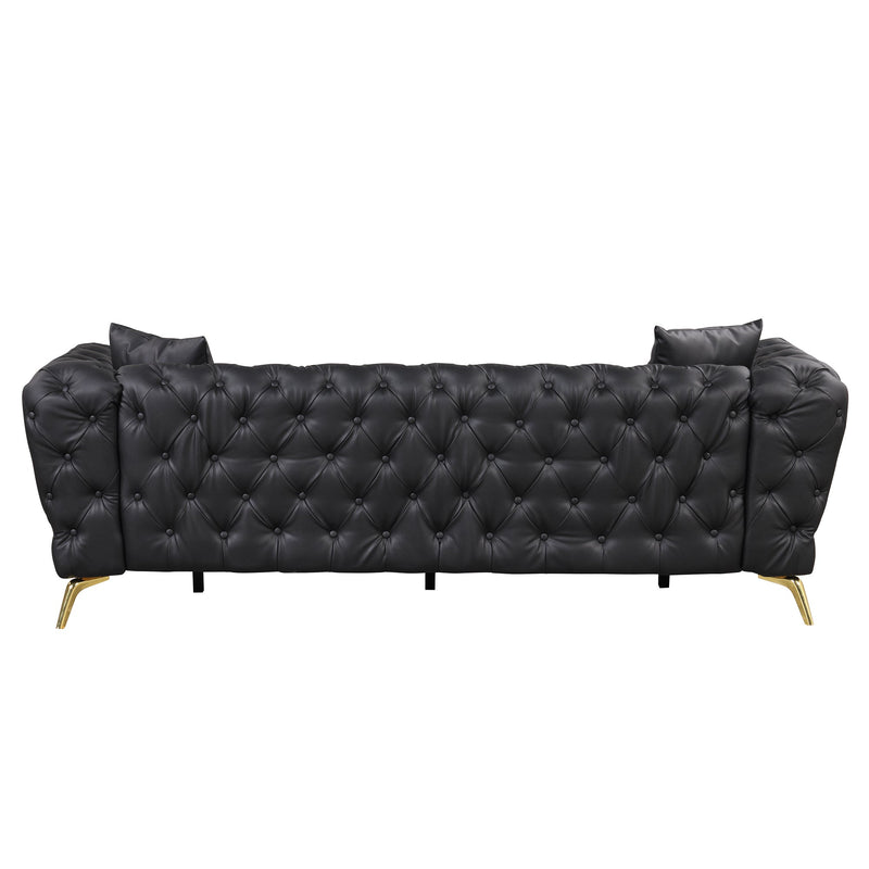 88.5" Modern Sofa Couch PU Upholstered Sofa with Sturdy Metal Legs, Button Tufted Back, 3 Seater Sofa Couch for Living Room, Apartment, Home Office, Black