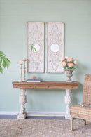 Large Wooden Wall Art Panels With Distressed Round Mirror Accents (Set of 2) - White by Unique Piece Furniture