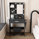 Vanity Table With Mirror, Adjustable LED Lights, Power Outlet, Hairdryer Holder & Stool by Unique Piece Furniture