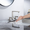 8 inch Widespread Bathroom Faucet Matte Black Bathroom Faucets for Sink 3 Hole Brass 2 Handle Lavatory Square Faucet Modern rv Bathroom Faucets