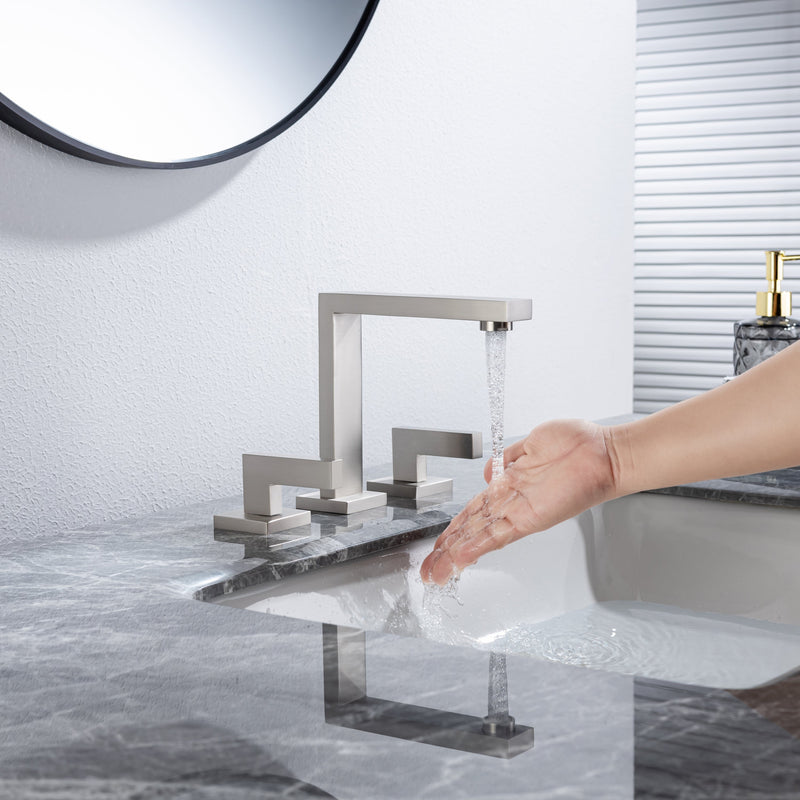 8 inch Widespread Bathroom Faucet Matte Black Bathroom Faucets for Sink 3 Hole Brass 2 Handle Lavatory Square Faucet Modern rv Bathroom Faucets