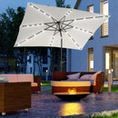 9' x 7' Solar Umbrella, LED Lighted Patio Umbrella for Table or Base with Tilt & Crank, Outdoor Umbrella for Garden, Deck, Backyard, Pool, Beach, White