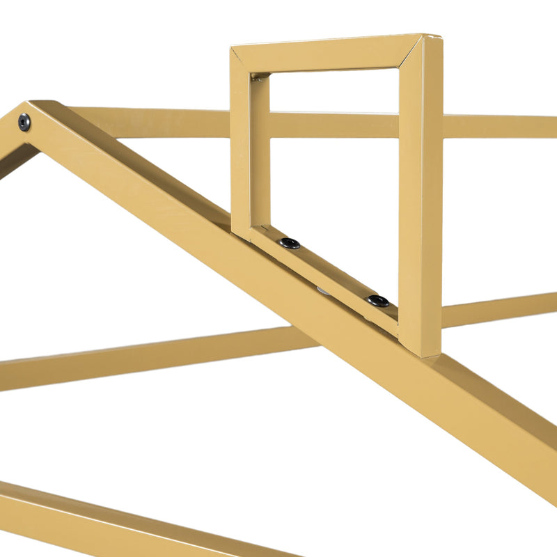 Metal House Shape Platform Bed, Gold, Queen