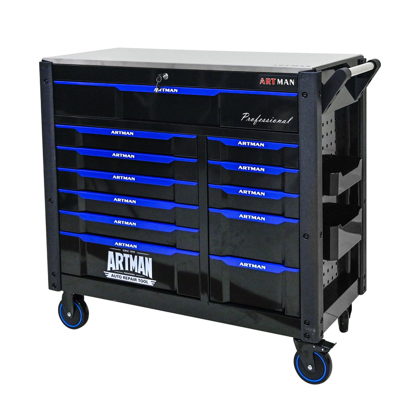 12 Layer Drawer Multi Purpose Tool Cart With Wheels And Iron Top - Black / Blue, photo 5 of 11