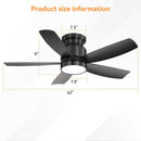 Flush Mount Ceiling Fan With LED Light 22W And Remote Control Blades For Indoor Use - Black by HouseOfZazla