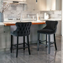 Contemporary Upholstered Wing-Back Barstools With Button Tufted Decoration And Wooden Legs, And Nailhead Trim, Leisure Style Bar Chairs, Bar Stools (Set of 2)