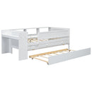 Twin Daybed With Drawers, Trundle, Headboard Storage, Study Desk, And USB Charging Station - White by HouseOfZazla