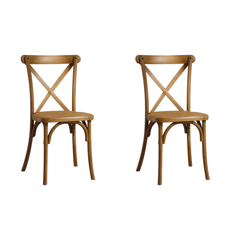 2-Pack Resin X-Back Chair Dining Chair Furniture 2-Pack, Retro Natural Mid Century Chair Modern Farmhouse Cross Back Chair, Natural