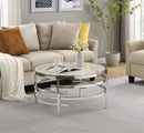32.48" Chrome Round Coffee Table With Sintered Stone Top&Sturdy Metal Frame, Modern Coffee Table for Living Room, Silver