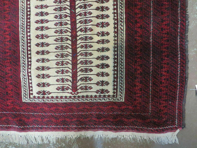 3' X 5' Antique Handmade Turkoman Balouchi Prayer Wool Rug Khamesh